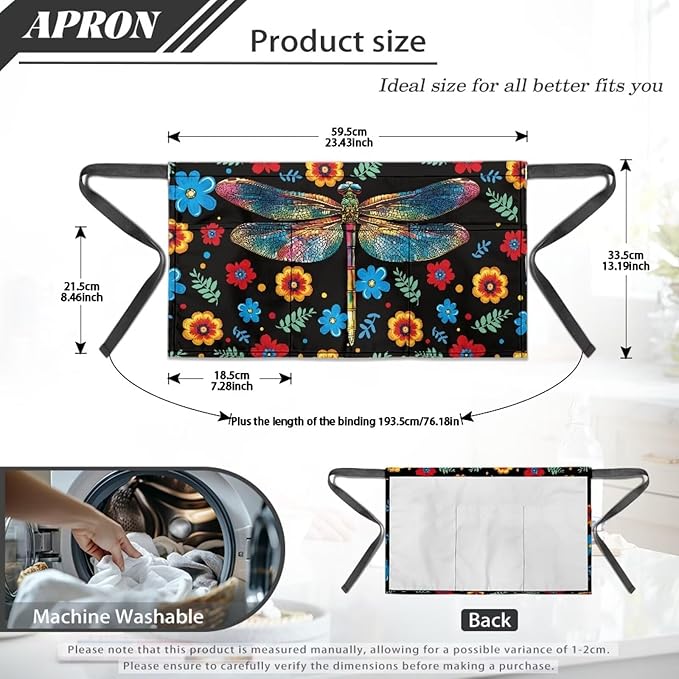 Server Apron with 3 Pockets, Waterproof Oil Waitress Waiter Half Apron for Restaurant Hotel Kitchen Cafe
