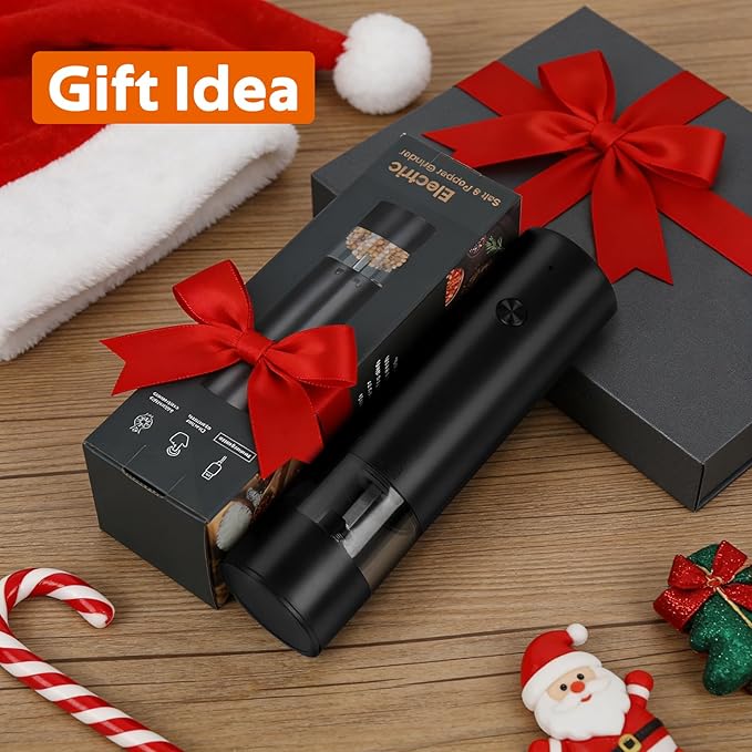 Rechargeable Electric Salt and Pepper Grinder Set, Automatic Pepper Mill with Adjustable Coarseness & One-Hand Operation, Large Capacity Battery-Powered Shakers for Cooking, Kitchen, Gifts (2, Black)