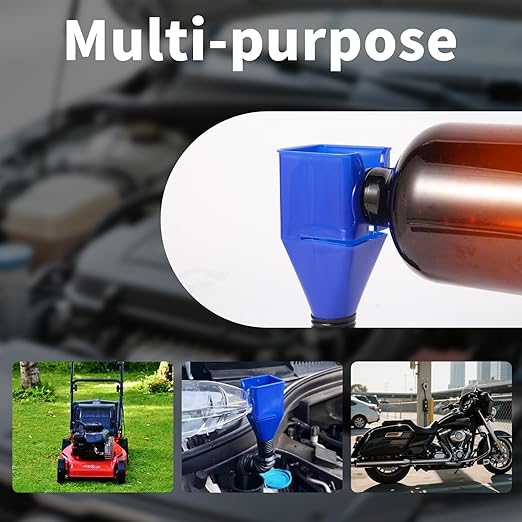 3-Pack Flexible Car Funnel for Oil Change, Retractable Snap-On Automotive Funnel with Adjustable Hose, Leak-Proof Spill-Free Design for Motorcycle, Cars, Repair Shop 