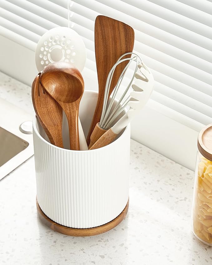 getstar Extra Large Rotating Utensil Holder for Kitchen Counter, 7.9" Ceramic Utensils Crocks Set for Countertop Large & Small Utensil Organizer for Spatula Farmhouse Kitchen Decor - Image 6