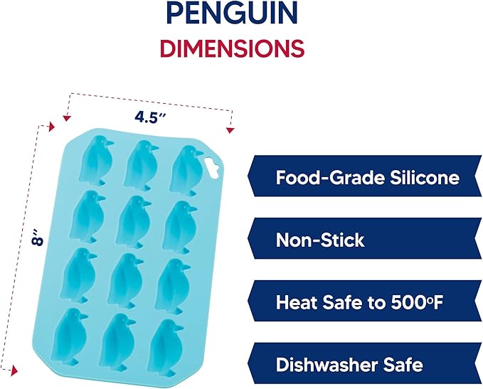 HIC Kitchen Silicone Penguin Ice Tray, Non-Stick, Set of 2, Each Tray Makes 12 Penguins