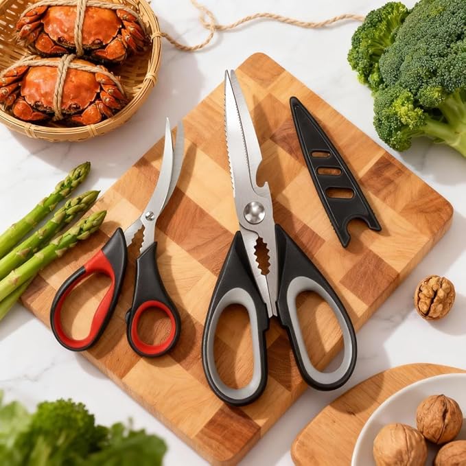 All Purpose Kitchen Shears with Protective Sheath, Heavy Duty 3 Pack Kitchen Scissors with Serrated Blade, Stainless Steel Cooking Scissors for Poultry, Food, Vegetables - Image 7