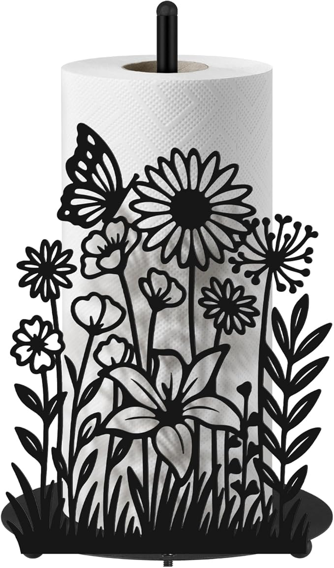 Wildflower Kitchen Countertop Paper Towel Holder Decorative Paper Towel Holder Black Metal Tissue Stand Kitchen Decor Accessories for Home Party Bathroom Countertop Dining Table
