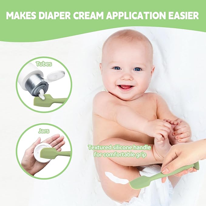 Baby Diaper Cream Spatula 3 Pack Diaper Spatulas Soft Silicone Diaper Cream Applicator Baby Butt Paste Spatula Brush with Suction Base,Full Size(Gray+Off-white+Green - Image 7