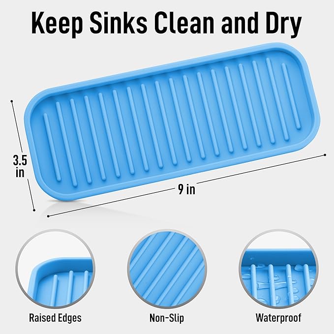 Zulay Kitchen (9x3.5) Silicone Sponge Holder for Kitchen Sink - Flexible Multipurpose Kitchen Soap Tray Sponge Holder - Sink Organizer Tray for Kitchen, Bathroom, Makeup, Trinkets & More (Blue) - Image 3