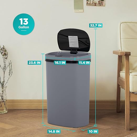 PayLessHere | 13 Gallon Plastic Trash Can | Gray | Automatic Touchless Lid with Motion Sensor | Kitchen Garbage Can with Waterproof Design | for Home, Office, Bathroom | Pack of 1 - Image 7
