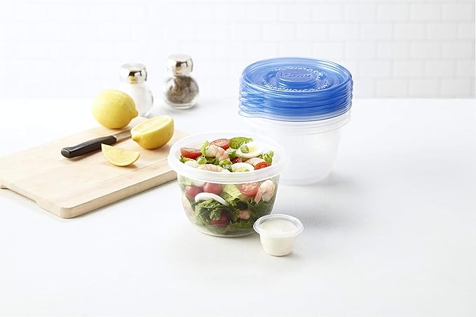 Glad GladWare to Go Lunch Food Storage Containers with Lids, Medium Round No BPA Plastic with Built-in Dressing Cup for Salads and Lunches, Microwave Dishwasher Safe, 32 Oz, 4 Count - Image 9