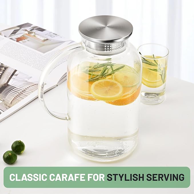 SUSTEAS 2.2 Liter 75oz Glass Pitcher with Lid, Easy Clean Heat Resistant Glass Water Carafe with Handle for Hot/Cold Beverages - Water, Cold Brew, Iced Tea & Juice, 1 Long-Handled Brush Included - Image 7