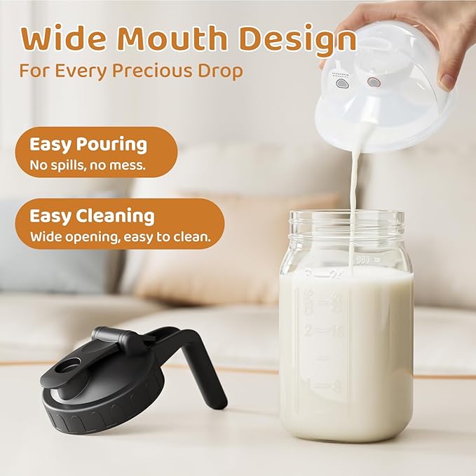 Breast Milk Pitcher, Mason Jar 32 oz, Wide Mouth Jar with Green Flip Cap Lid and Pour Spout, Heavy Duty Airtight Seal for Freshness and Convenience, Great for Cold Beverages and Home Entertaining - Image 6