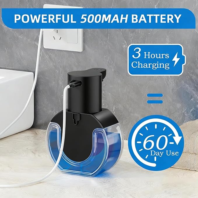 2Pack Automatic Soap Dispenser Touchless, Rechargeable Foaming Soap Dispenser,15oz/420ml Smart Hand Soap Dispensers,4-Level Adjustable,Wall Mount for Bathroom Kitchen Dish Soap,Hands-Free,Black - Image 7