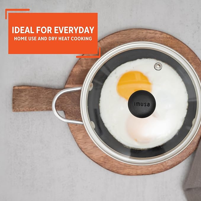 IMUSA Mini Fry Pan 5.8” Nonstick Skillet, Caribbean Red Ceramic Egg Pan with Glass Lid, Small Aluminum Cookware for Single Servings, PFAS Free