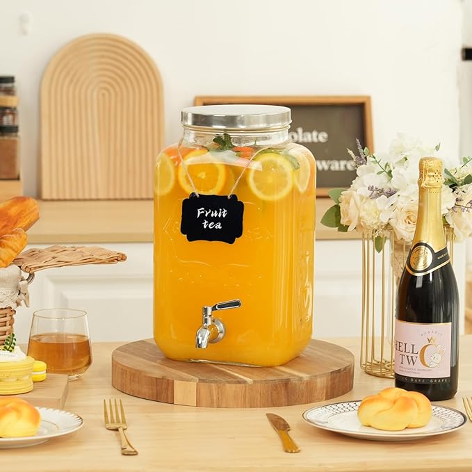 Moretoes 2 Gallon Glass Drinks Dispenser for Parties, Sun Tea Glass Jar for Outside Beverage Dispenser with Stainless Steel Spigot and Lid for Juice and Iced Tea, Pitcher - Image 8