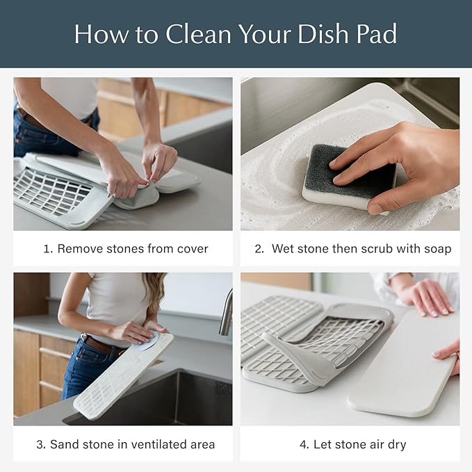 Dorai Home Dish Pad - Collapsable Stone Dish Drying Mat with Diatomaceous Earth for Quick Drying - Ultra Absorbent - Encased in Woven Silicone - Eco-Friendly, Foldable - Original 19.9"x15.2" Sandstone - Image 7