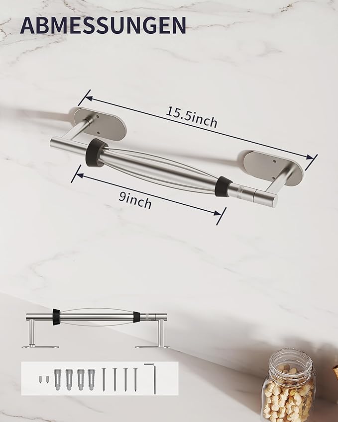 Paper Towel Holder Under Cabinet, Self Adhesive or Wall Mount for Kitchen Bathroom, Stainless Steel Paper Towel Holders with Damping Effect, Single Hand Operable (Silver) - Image 8