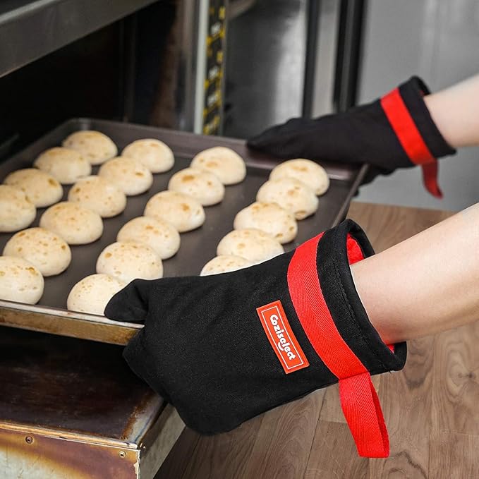 Silicone Oven Mitts, Magnetic Oven Mitt Set, Cotton Oven Mits Heat Resistant, Anti-Slip Hot Mitts for Kitchen, Cooking, Baking, Grilling, Black - Image 8