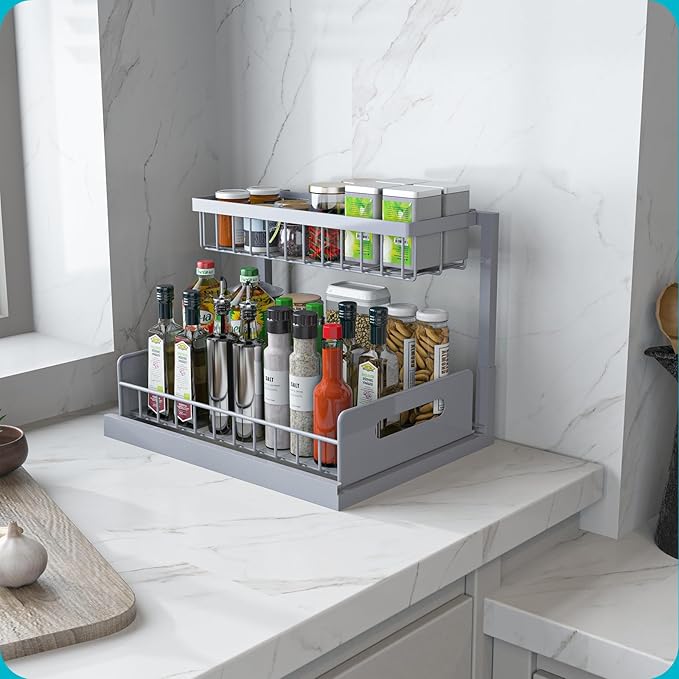 REALINN Under Sink Organizer, Pull Out Cabinet Organizer 2 Tier Slide Out Sink Shelf Cabinet Storage Shelves, Storage for Kitchen Bathroom, Grey, 2 Pack - Image 7