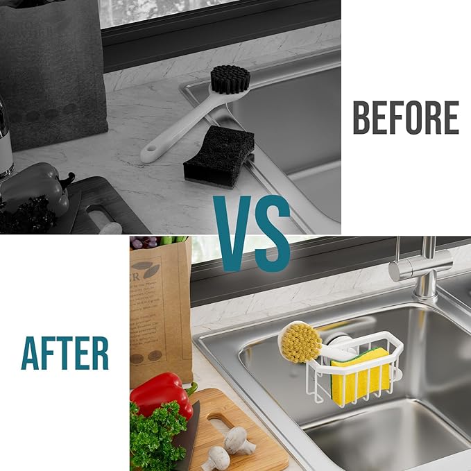 TAILI Sponge Holder for Kitchen Sink with Strong Suction Cup Removable, Rustproof Aluminum Sink Caddy for Sponge, Brush, Scrubber, Scraper -Gold - Image 9
