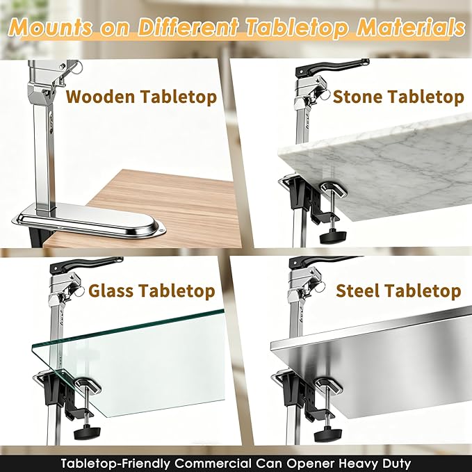 Commercial Manual Can Opener Heavy Duty for #10 Cans, Industrial Can Opener with Tabletop Clamp Mount, Stainless Steel Blade and Base, Dual Mounting Options for Restaurants & Home Kitchens