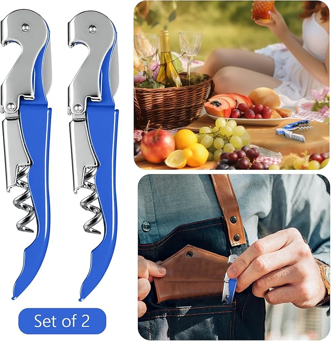 HYZ 2-Pack Wine Opener Waiter Corkscrew, Professional Wine Key for Servers, Bartender with Foil Cutter, Manual Wine Bottle Opener Double Hinged (Azure Blue) - Image 8