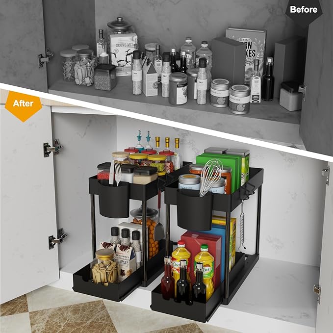 2 Pack Under Sink Organizers and Storage, 2-Tier Sliding Cabinet Organizer Drawer for Bathroom and Kitchen – Multi-Purpose Cabinet Organizer with Easy Pull-Out Design (Black) - Image 5