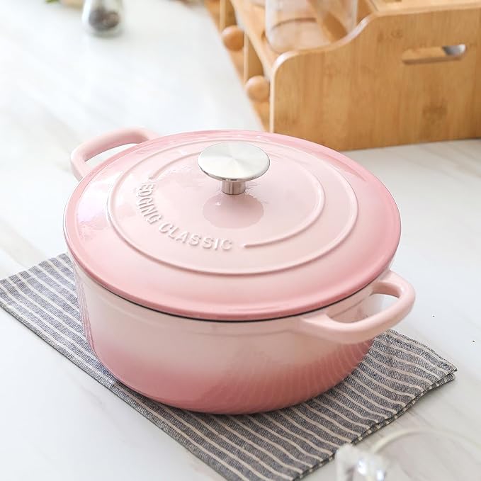 EDGING CASTING Enameled Cast Iron Covered 5.5 Quart Dutch Oven with Dual Handle, Dutch Ovens with Lid for Bread Baking, Pink - Image 8