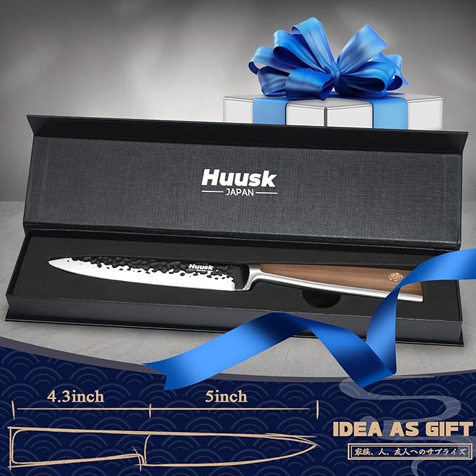 Huusk Kitchen Utility Knife 5.5" Paring Knife Ultra Sharp High Carbon Steel Tomato Knives Japan Chef Knife Multipurpose Kitchen Knife for Fruit and Vegetable with Premium Present Box - Image 6