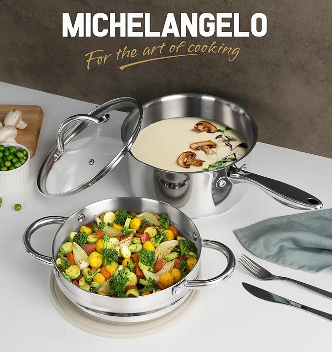 MICHELANGELO Stainless Steel Saucepan with Lid & Steamer, 3 Quart Sauce Pan with Lid, Steamer Pot with Pour Spout, 3 Qt Stainless Steel Pot, Induction Compatible, Oven Safe - Image 7