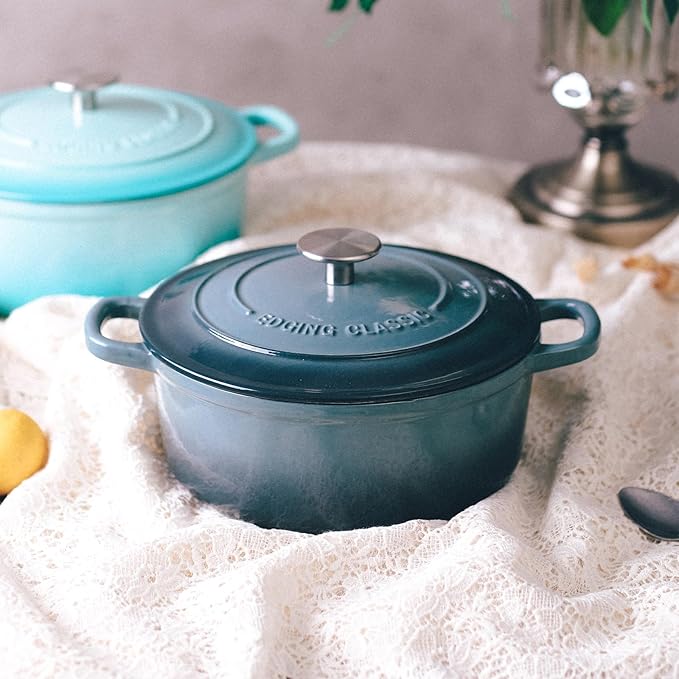 EDGING CASTING Enameled Cast Iron Covered 5.5 Quart Dutch Oven with Dual Handle, Slateblue - Image 9