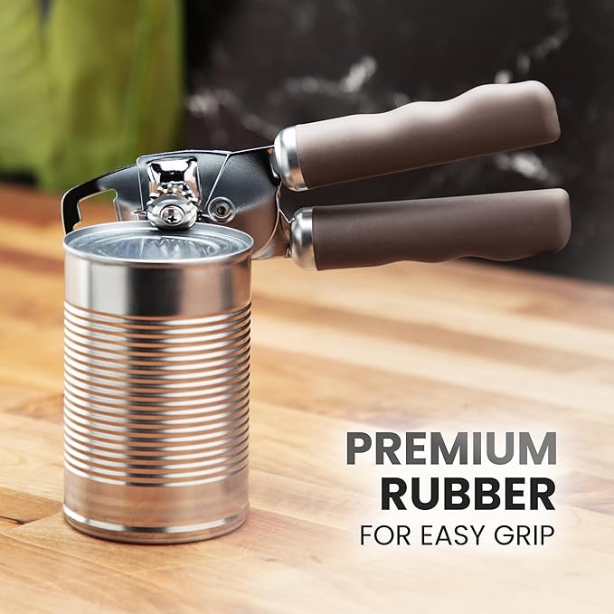 Zulay Kitchen Heavy Duty Stainless Steel Can Opener Manual with Bottle Opener - Rust Proof Manual Can Opener With Turn Knob & Comfy Soft Grip Handles - Brown - Image 8