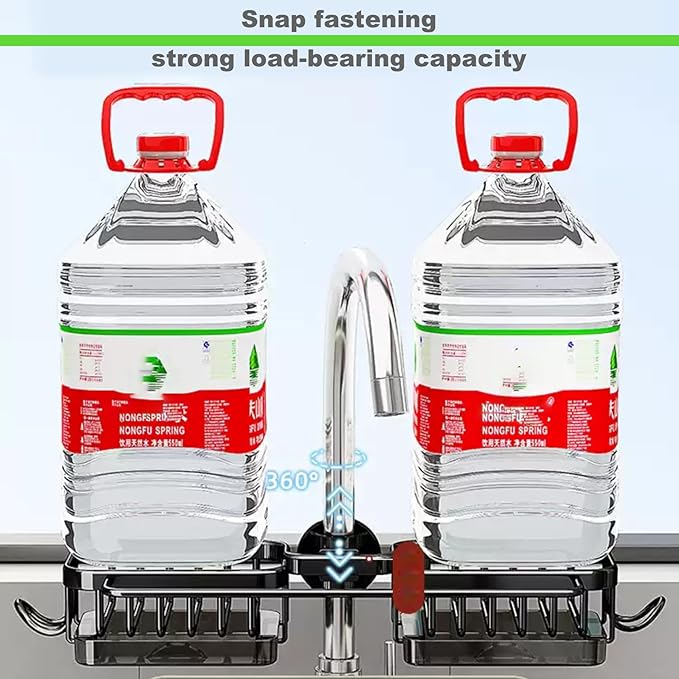 Sink Organizer Rack for Kitchen and Bathroom,Stainless Steel Detachable Hanging Faucet Drain Rack with Drip Tray Faucet Sponge Holder for Bathroom (Black, L&R as One) - Image 8