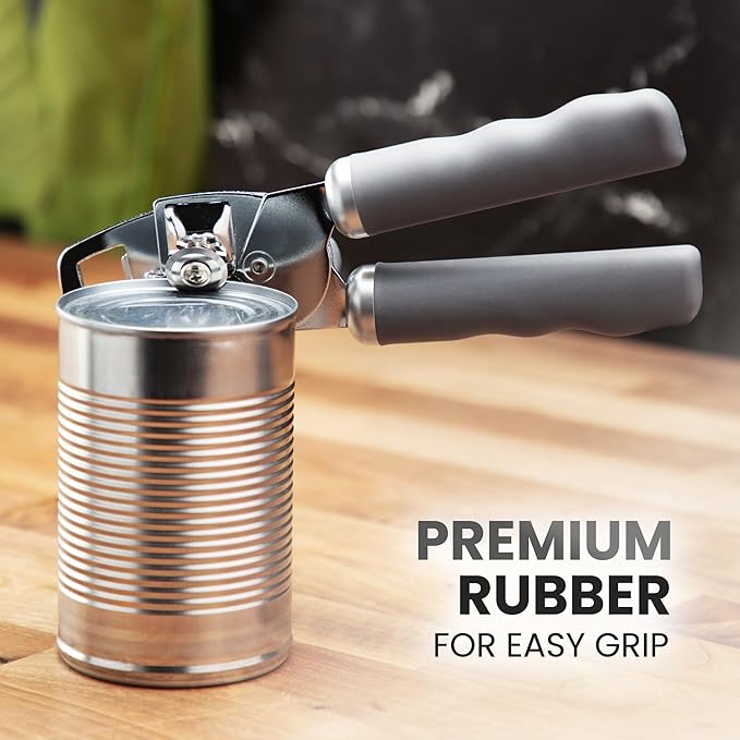 Zulay Kitchen Heavy Duty Stainless Steel Can Opener Manual with Bottle Opener - Rust Proof Manual Can Opener With Turn Knob & Comfy Soft Grip Handles - Gray - Image 8