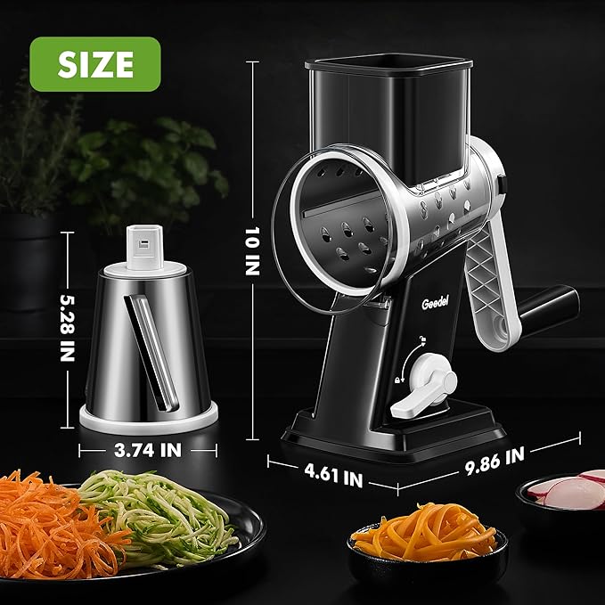 Geedel Rotary Cheese Grater - Upgraded Vegetable Shredder with 4 Interchangeable Blades, Easy to Clean Cheese Shredder with Handle, Kitchen Grater Nuts Grinder for Cutting Cheese, Vegetable, Nuts - Image 9