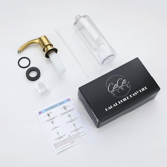 GAGALIFE Kitchen Sink Soap Dispenser with 17 Ounce Large Bottle, Built in Sink Soap Dispenser (Brushed Gold) Kitchen Soap Dispenser Refill from Top, G080BG