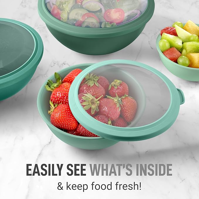 Zulay Kitchen 12 Piece Plastic Mixing Bowls with Lids Set - Colorful Mixing Bowl Set for Kitchen - Nesting Bowls with Lids Set - Microwave and Freezer Safe (Turquoise Ombre) - Image 5