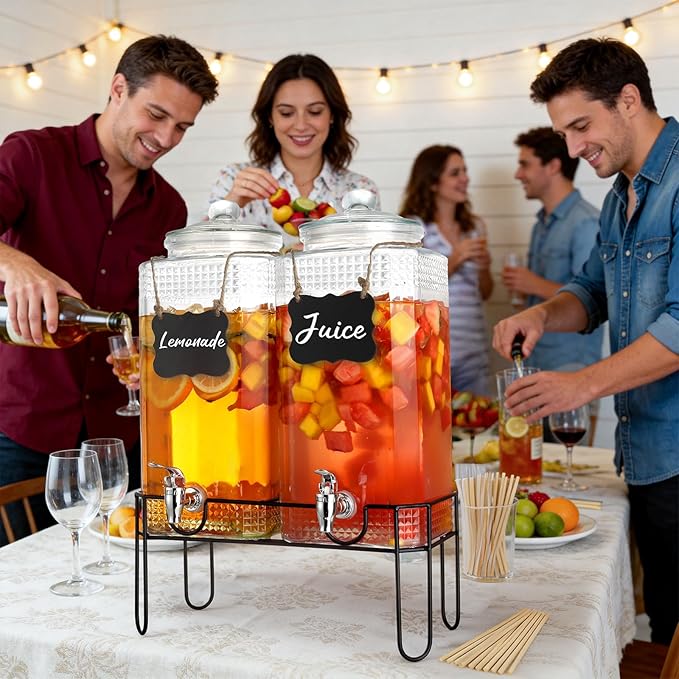 2 Gallon Glass Drink Dispensers For Parties,Lemonade Beverage Dispenser With Stand And Spigot For BBQ, Picnic, Party,Laundry Detergent Dispenser