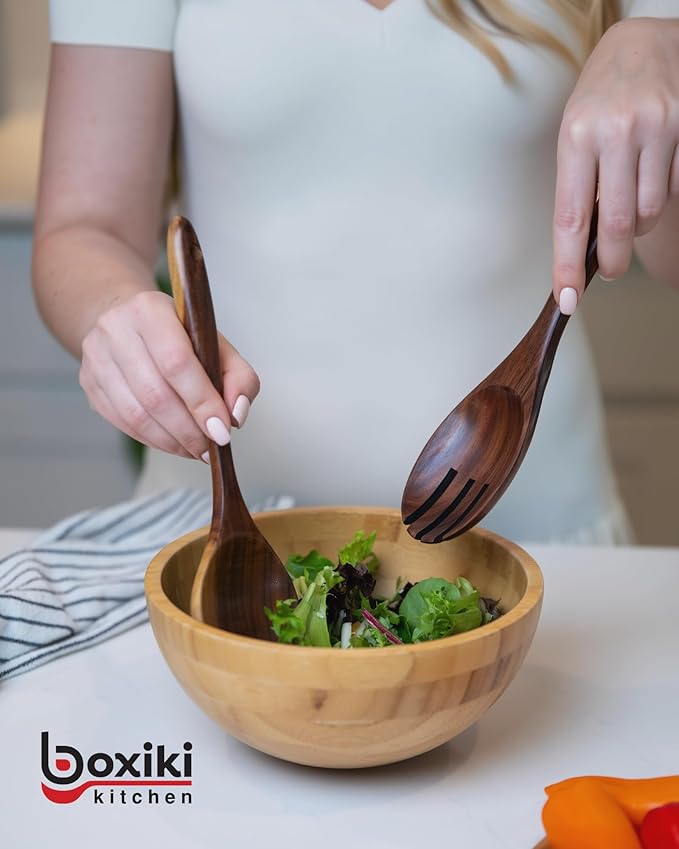 Boxiki Kitchen Luxury Teak Wood Utensil Set - Elegant 6-Piece Cooking Ensemble Including Spoons, Server, Scraper & Spatula - Expertly Crafted for Culinary Excellence - Image 6