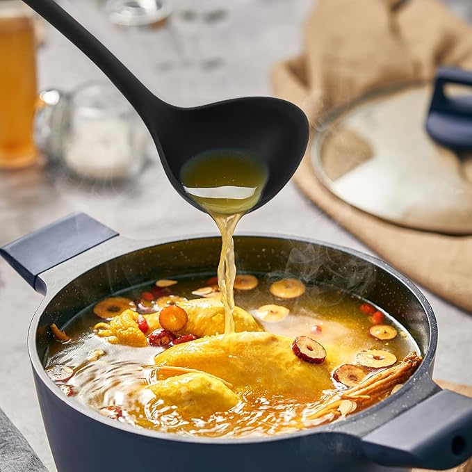 Jiozermi Silicone Soup Ladle, 12-Inch Long Handle Ladle Spoon, Heat Resistant up to 600°F, Nonstick & Seamless Design for Easy Cooking and Serving, Durable and Easy to Clean - Image 6