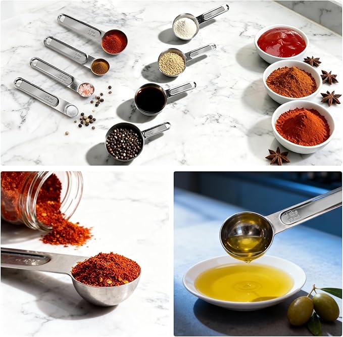 Stainless Steel Measuring Cups and Spoons Set, 8 PCS Long Handle Measure Cups and Spoons Premium Stackable Measuring Cups for Kitchen Cooking & Baking, Dry & Liquid Dishwasher Safe - Image 7