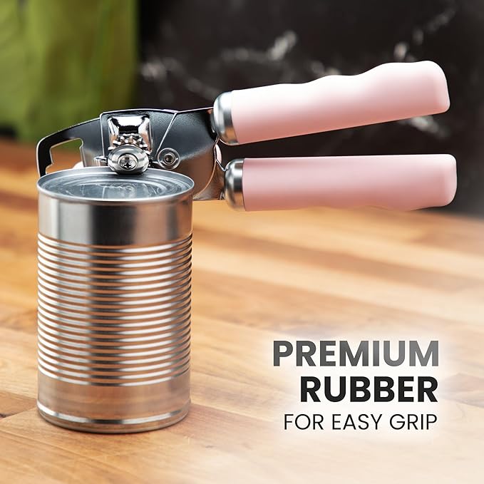Zulay Kitchen Heavy Duty Stainless Steel Can Opener Manual with Bottle Opener - Rust Proof Manual Can Opener With Turn Knob & Comfy Soft Grip Handles - Light Pink - Image 8