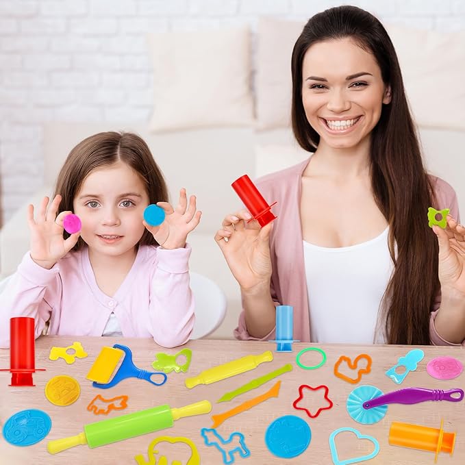 LCY WEDSHI Dough Tool Set, 49 Pcs Dough Tools Sets for Kids Ages 4-8, Dough Accessories Includes Animal Molds, Cutters Roller, Rolling Pins, Safety Scissors, Plastic Knife - Image 9