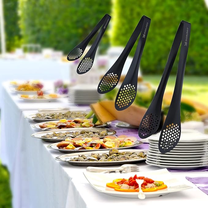 MSY BIGSUNNY Kitchen Buffet Tongs - Heavy Duty Food Serving Set for Cooking, BBQ - Metal Salad Tongs Set of 3 (Black 7" 9" & 11") - Image 6