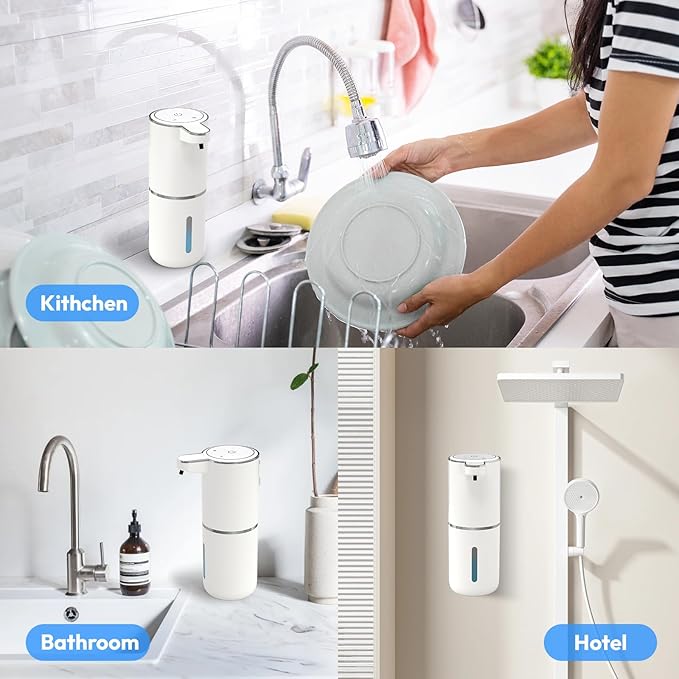 2 Pack Automatic Soap Dispenser Touchless,Liquid Hand Soap Dispenser 12.8oz Electric Wall Mounted Smart for Bathroom and Kitchen Dish Soap,Easy for Toddlers(White) - Image 9