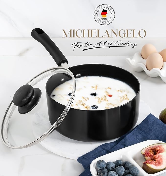 MICHELANGELO Nonstick Saucepan with Lid, Ceramic Sauce Pan Sets, Easy to Clean Sauce Pans, Multi-Purpose Cooking Pots, 2QT, Black - Image 7