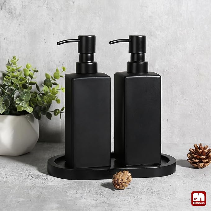 GMISUN Kitchen Soap Dispenser Set, Hand and Dish Soap Dispensers Set, Black Liquid Soap Dispenser with Tray, Refillable Dish Dispensers for Kitchen, Glass Soap Bottles with Stainless Steel Pump - Image 7