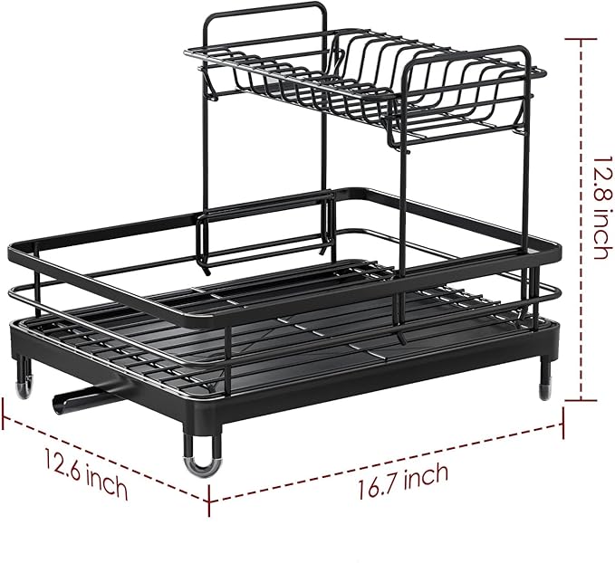 Sakugi Dish Drying Rack - X-Large Stainless Steel Dish Rack for Kitchen Counter, 2-Tier Kitchen Organizers and Storage for Dishes, Bowls, Cutlery, Black - Image 7