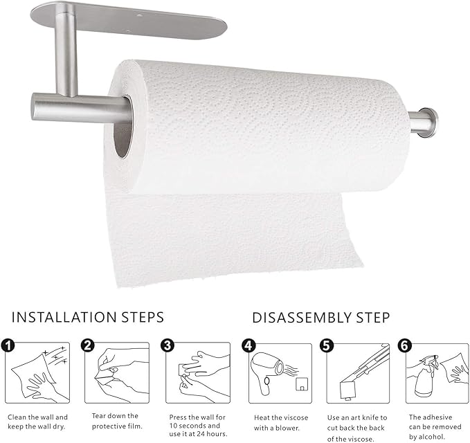 Paper Towel Holders for Kitchen,Paper Towels Bulk- Self-Adhesive Under Cabinet,Both Available in Adhesive and Screws,Stainless Steel - Image 6