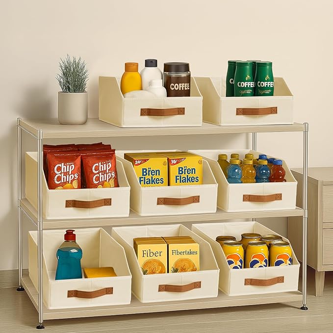 Homsorout Fabric Storage Bins for Organizing - 4 Pack Large Trapezoid Collapsible Storage Bins with Front Handle, Closet Organizers and Storage for Bedroom, Home Shelves, Small Spaces, Beige - Image 9