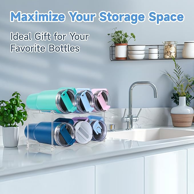Stackable Water Bottle Organizer for Stanley 40 oz Tumbler, Water Bottle Holder for Cabinet, Pantry Kitchen Organizers and Storage for Stanley Cup Accessories, Tumbler Organizer and Wine Rack, 2Pack - Image 6