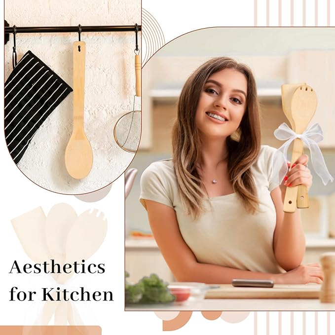 Reallnaive 72 Pcs Bamboo Spatula Wooden Kitchen Utensil Bulk 12''wood Spoon Spatula for Cooking with Ribbon Bridal Baby Shower Game Prize Wedding Party Favors Housewarming Gift (Various Style)