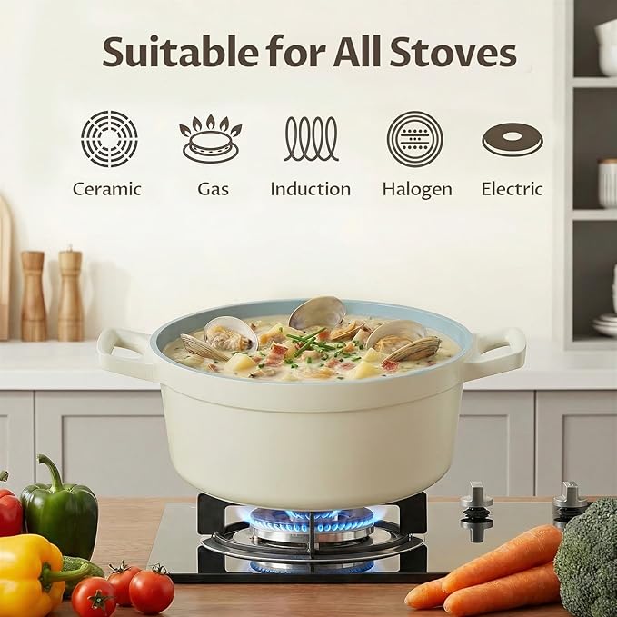 BEZIA 5.7 Quart Nonstick Ceramic Soup Stock Pot with Lid for Family Cooking, Induction Cooking Pot with Smart-Vent Braising, Easy Cleanup, Perfect for Side Dishes, Daily Meals & Camping